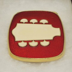 Vintage Headstock Belt Buckle TNN Red Enamel Gold Tone Retro Guitar Country 80s