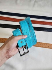 3.8CM Turquoise 100% Genuine Body Ostrich Leather Skin Mens Belt Buckle-Handmade