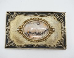 Western Belt Buckle Brass Handmade Mexican Crazy Lace Agate