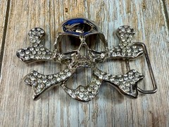 Skull and Crossbones – Clear Rhinestone Covered Cutout Gothic Punk Belt Buckle