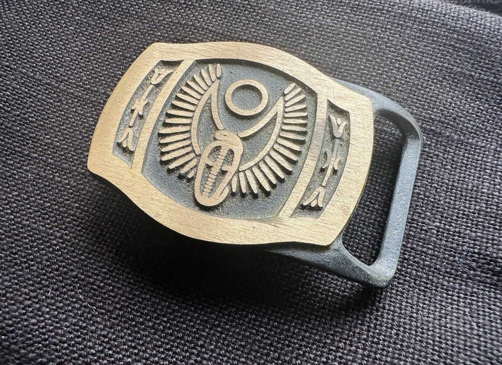 Vintage Winged Cobra Brass Belt Buckle Gold/Black Rectangular 1.5&Prime; Tech-Ether