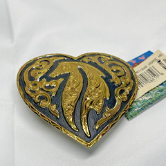 Crumrine Engraved Horse Floral Design on Heart Shape Buckle NEW with Tags