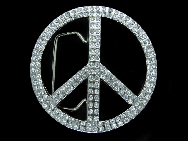 TG05159 VERY COOL **PEACE SYMBOL** HIPPIE DESIGN SILVERTONE BELT BUCKLE
