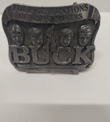 Vintage Pewter Embossed BUCK KNIVES Four Generations Knife Makers Belt Buckle