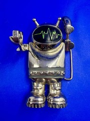 Outer Space Suit Alien Astronaut Chrome Figural Moving Arms Toy Like Belt Buckle