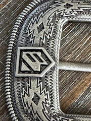 RANK 45 Silver Tone Western Engraved Belt Buckle fits 1 1/2&Prime; Belt EUC