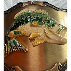 Vintage Raintree Bass Fishing Belt Buckle Enamel Largemouth Fish 1979 USA Made