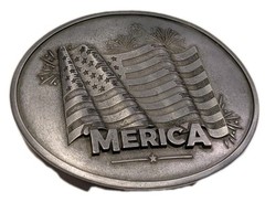 BevBuckle America USA Flag Patriotic Oval Belt Buckle Pewter Tone Made In USA