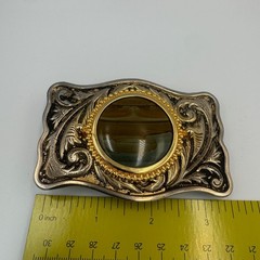 Vintage Western Belt Buckle Two Tone Stone Center