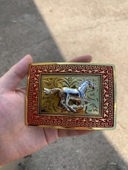 Western Buckle Gold Silver Red Running Horse Cowboy Fit 2 » Hebillas Vaqueras