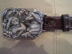 Rare!! Kieselstein-Cord Sterling Jungle Monkey Buckle W/Brown Lizard Belt Size 2
