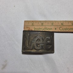 Vintage Lee Jeans Belt Buckle Brass Tone Raised Logo Rectangle Western Workwear