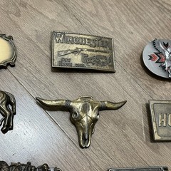 Vintage Lot (8) Belt Buckles Western Longhorn Gun Cowboy Brass Native Horse USA