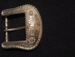 Vintage Western Style Belt Buckle Silver Tone Engraved Scroll Design