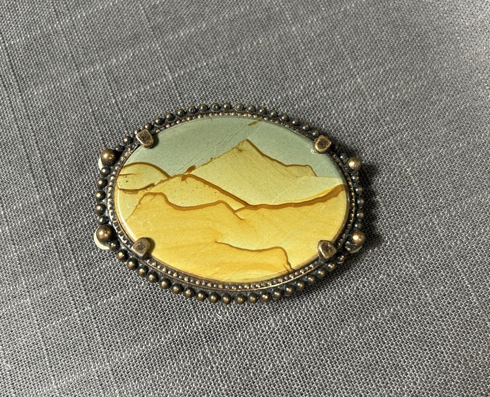 Vintage Landscape Jasper Stone Western Belt Buckle Cowboy