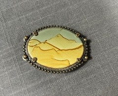 Vintage Landscape Jasper Stone Western Belt Buckle Cowboy