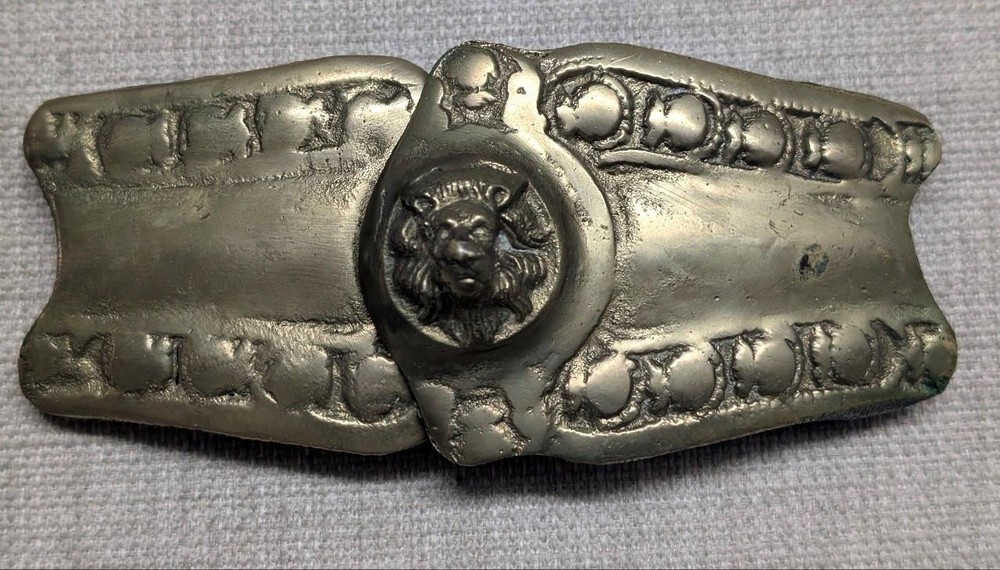 antique LION HEAD belt buckle MILITARY army BRASS vintage TURKISH ottoman BRONZE