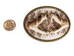 Real Rattlesnake Belt Buckle: Dueling heads in Oval (598-BB402-G6602)