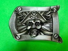 Pirate Skull Crossbones with Crossed Swords 3D Raised Silver Tone Belt Buckle