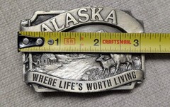 1980s vintage ALASKA belt buckle WESTERN pewter DEER where life if worth living