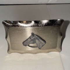 Vintage Brushed / Polished Nickel Horse Head Western Belt Buckle