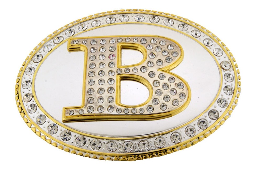 Initial B Letter Belt Buckle Men Women Gold Silver Metal Mirror Western Fashion