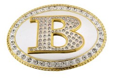 Initial B Letter Belt Buckle Men Women Gold Silver Metal Mirror Western Fashion