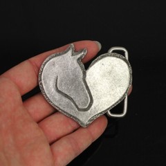 Heart with Horse Head Belt Buckle, Belt Buckle Leather Belt Antique Silver Rusic