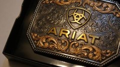 Ariat Western Belt Buckle Rectangle Floral Logo Silver & Gold Tone A37054
