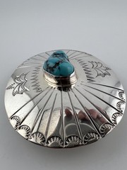 Vintage Navajo Sterling Silver Turquoise Buckle Signed Tim Guerro