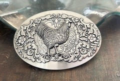 Engraved Stainless Steel Rooster Belt Buckle Floral Western Cowboy Style