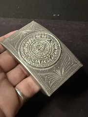 Vintage Mid Century Mexican Silver Alpaca Belt Buckle Myanmar Sun Tribal Design