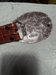 Nocona Men&rsquo;s Western Oval Rope Edge 3 Cross Belt Buckle On Leather Belt