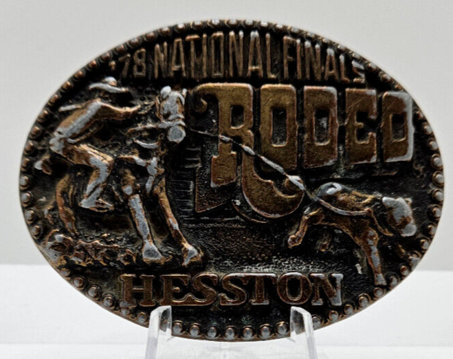 Vintage Hesston 1978 Brass Tone NFR National Finals Rodeo Oval Belt Buckle READ!