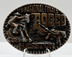 Vintage Hesston 1978 Brass Tone NFR National Finals Rodeo Oval Belt Buckle READ!