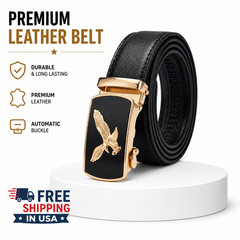 Men&rsquo;s Eagle Buckle Ratchet Belt Black PU Leather Adjustable 50&Prime; Waist