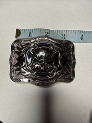 Skull Flame Cross Silver Belt Buckle Bike Chain Frame Biker Motorcycle
