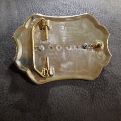 Gold Plated Belt Buckle with 25×18 Shell Cabochon 4&Prime;x3&Prime; 2 in belt