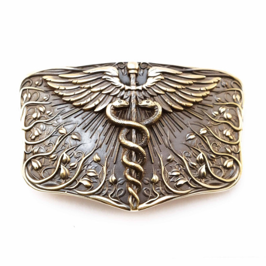 Medical brass belt buckle Caduceus, Handmade physician Medical Corps buckle