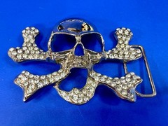 Skull and Crossbones – Clear Rhinestone Covered Cutout Gothic Punk Belt Buckle