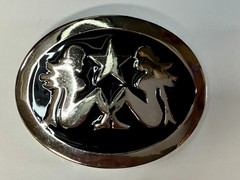 Mud Flap Girl&rsquo;s Two Sexy Woman Black & Silver Color Enamel Trucker Belt Buckle