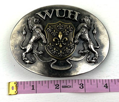 Washed Up Hollywood 1.75&Prime; Lion Fleur Heraldic Pewter Brass 065PB WUH Belt Buckle