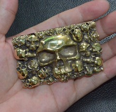 Handmade, Solid Brass Casting Human Skull Square Belt Buckle Punk Personal Gift
