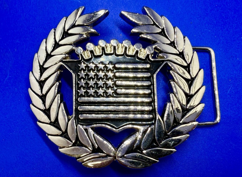 Cadillac Crown Logo Olive Branch Silver Color Belt Buckle Famous Stars & Stripes