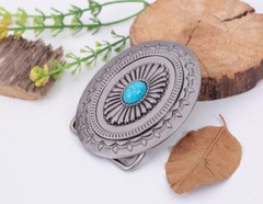 Vintage Silver Southeast Cowboy Fashion Floral Turquoise Metal Belt Buckle Huge