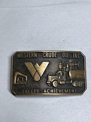 Vintage Western Crude Oil Inc Safety Achievement Brass Belt Buckle Jostens