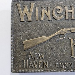 Vintage Winchester Repeating Arms Brass Belt Buckle Rifle New Haven Conn.