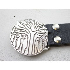 Tree of Life Belt Buckle Family Motif Round Antique Silver Symbolic Design