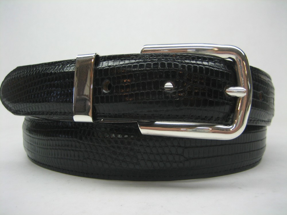 STERLING SILVER 925 SOLID BUCKLE & LOOP, & GENUINE LIZARD BELT 28 MM WIDE U.S.A