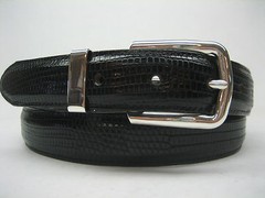 STERLING SILVER 925 SOLID BUCKLE & LOOP, & GENUINE LIZARD BELT 28 MM WIDE U.S.A